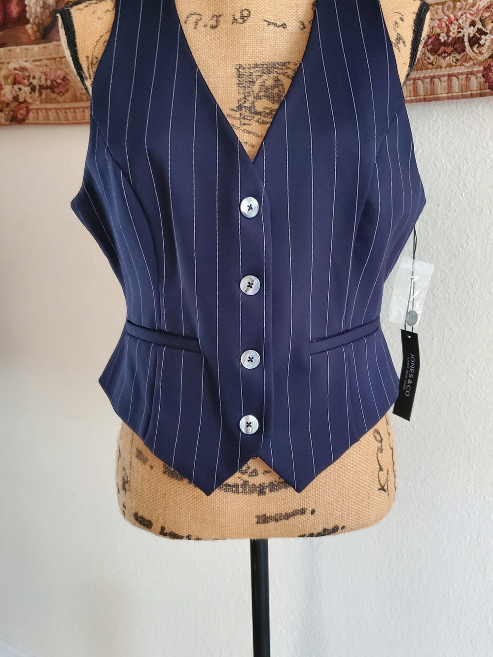 Jones New York Navy Pinstripe Tailored Vest